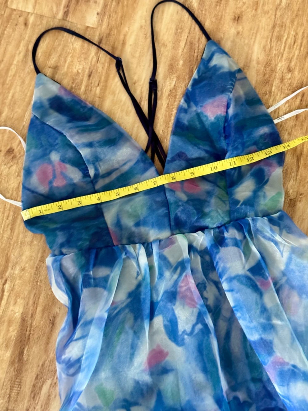NWT Lulu's Bloom Wildly Maxi Dress Open Back Watercolor Fairy Organza Blue Sz XS - Picture 7 of 16